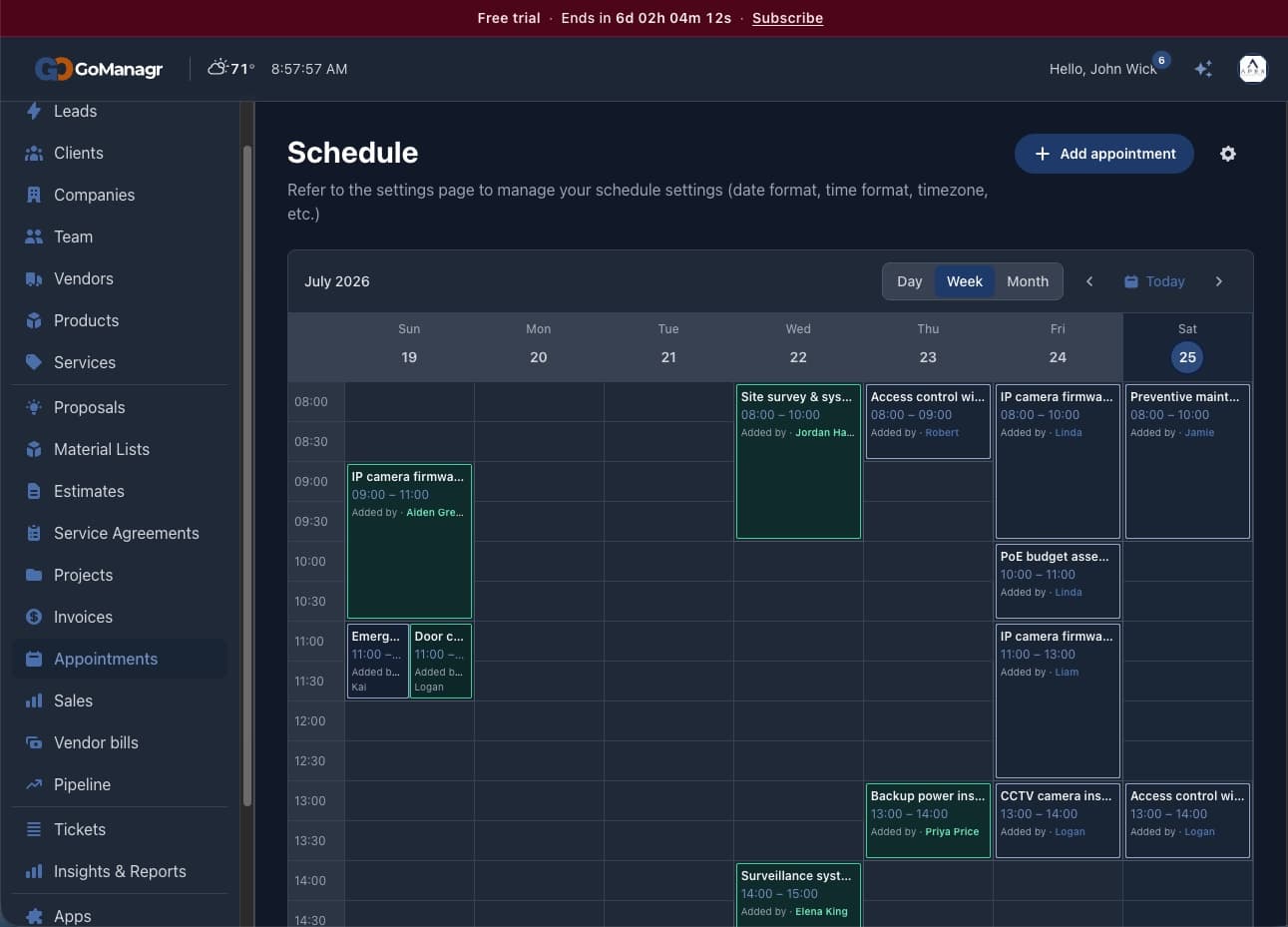 Appointments Schedule Appointments Schedule